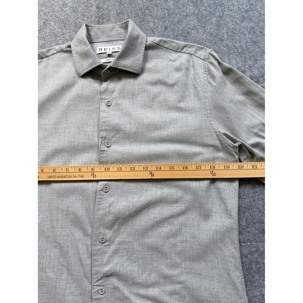 Reiss Button Down Shirt Mens Medium Grey Minimalist Slim Fit Long Sleeve - Picture 6 of 10